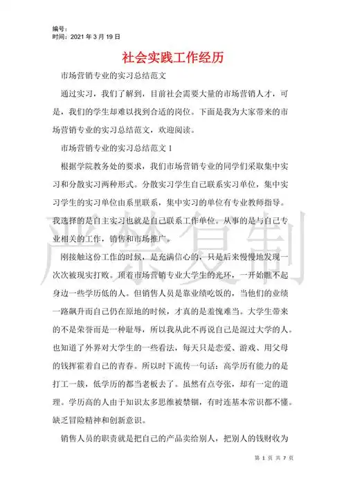 社会实践工作经历