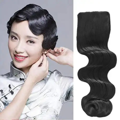 古装复古手推波纹刘海发片旗袍造型民国老上海后区拉花大波浪假发大号