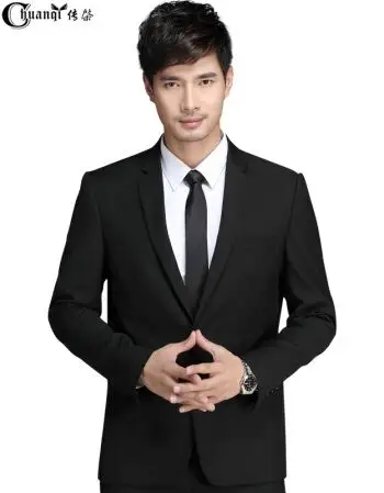 传棨 西装男修身商务休闲职业正装外套西服男套装结婚礼服 单扣黑色