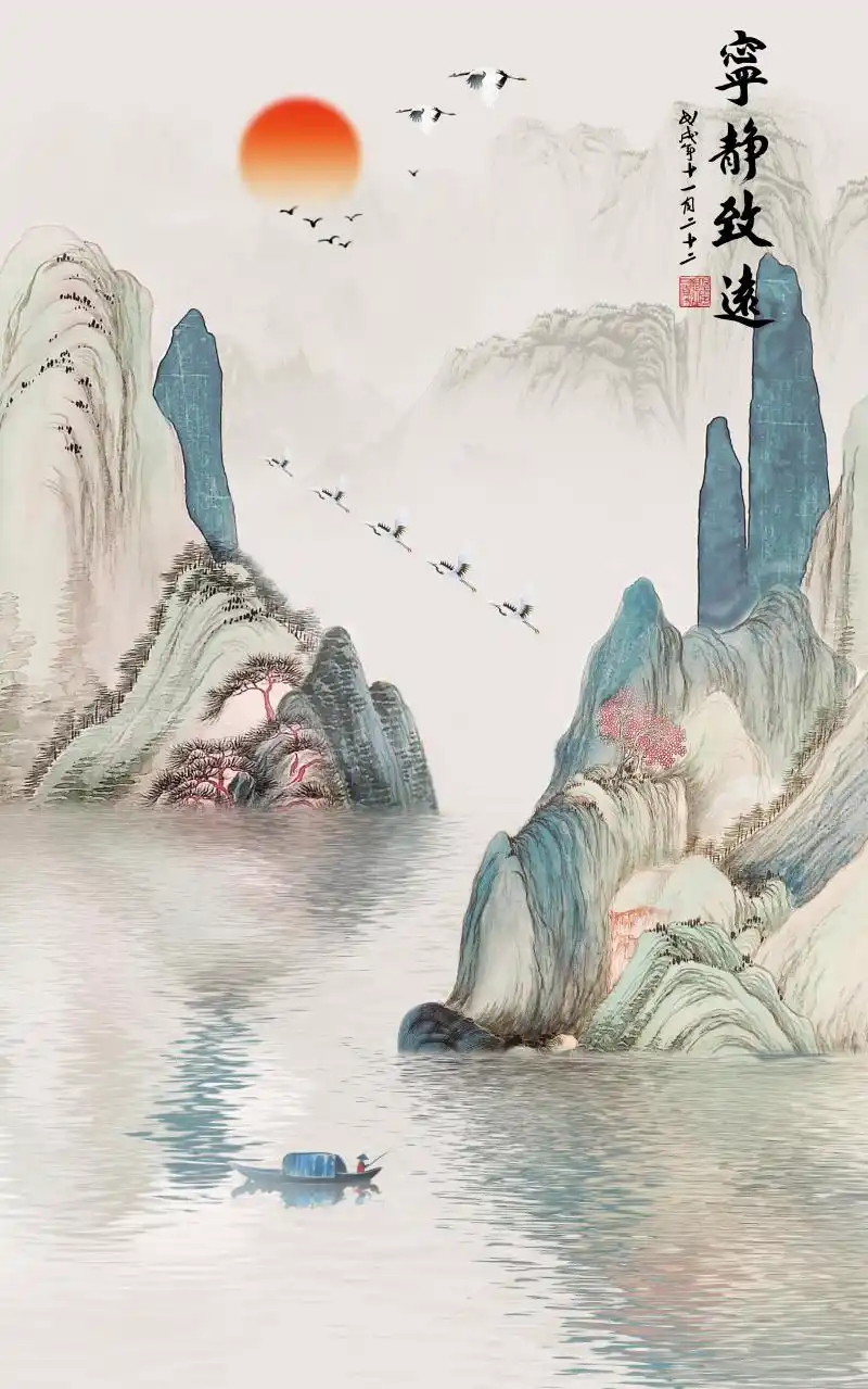 中国风水墨古典山水画素材分享,可做手机屏保,古风插画背景素材