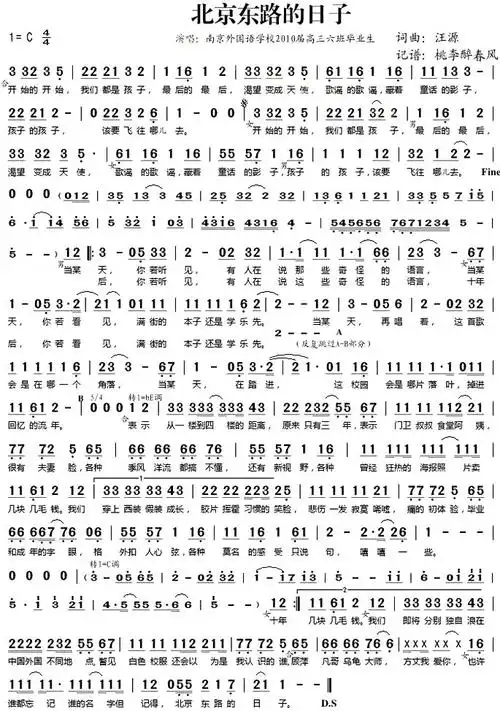 《北京东路的日子》_歌谱简谱_歌词简介_曲谱资料