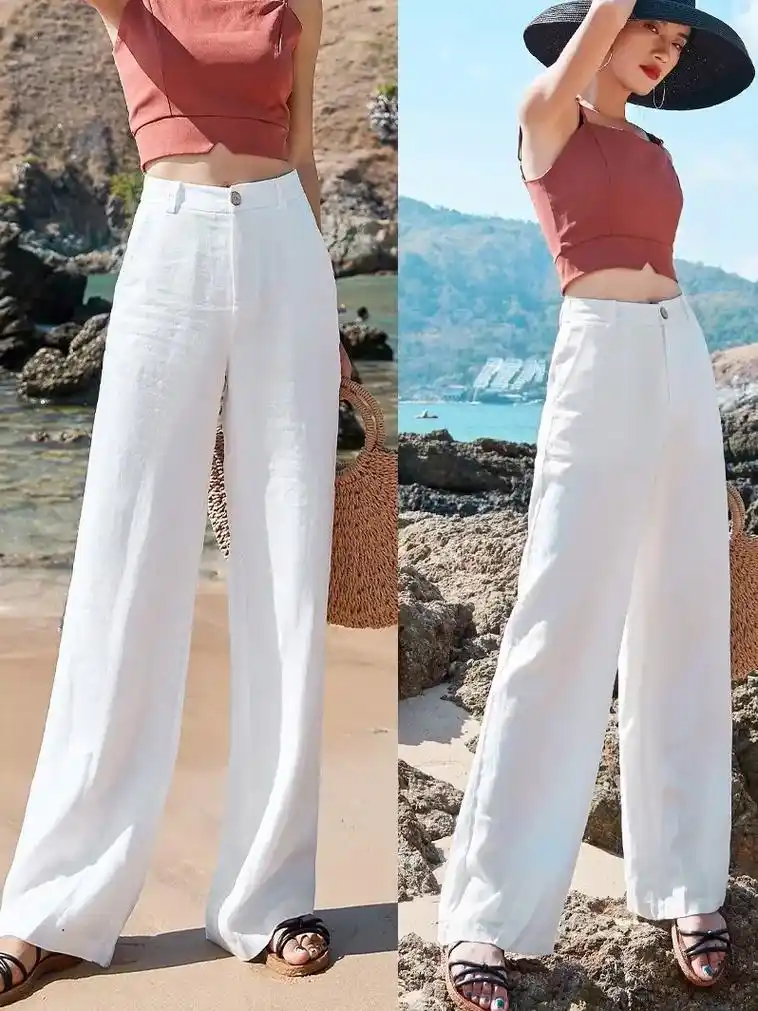 亚麻白色阔腿裤女夏季薄款高腰长裤棉麻垂感.30 或将近30的 - 抖音