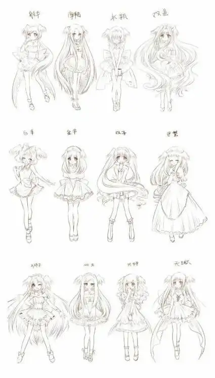 12星座卡通少女简笔画