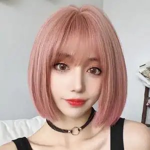 假发女蓬松有型短发粉色日常减龄波波头短直发少女发色全头假发套