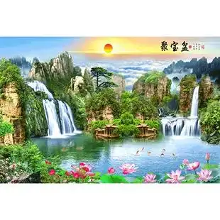 鸿运当头聚宝盆山水画