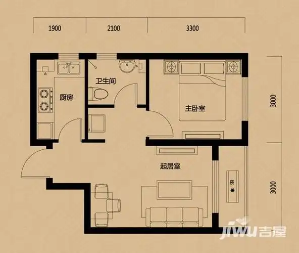 唐轩公馆户型图 g4户型 一室一厅一卫 51㎡