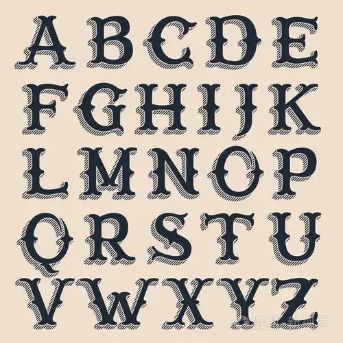 复古的字母表.西方的复古风格卷字体与行