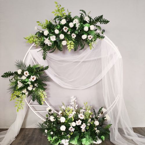 婚庆森系花排舞台布置绿色花艺成品农村户外婚礼t台路引花球装饰