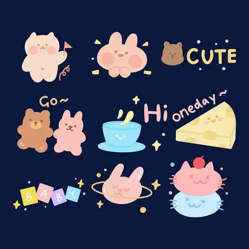 可爱小动物卡通粉嫩色块装饰贴纸