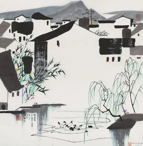 辽宁工美教授苗雨 四尺斗方《江南》师从吴冠中 - 写意山水画 - 99