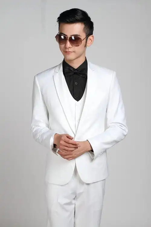 男式西服套装婚纱摄影婚庆礼仪新郎结婚礼服韩版修身白色小西装秋