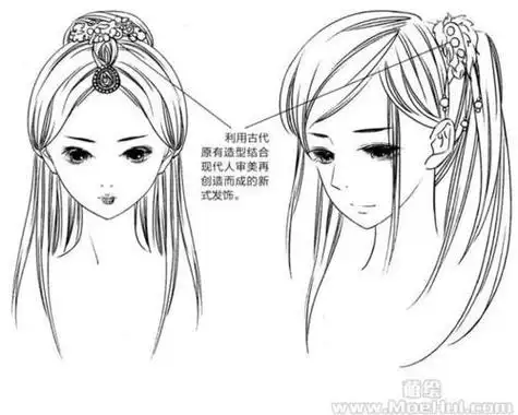 古风发型铅简笔画