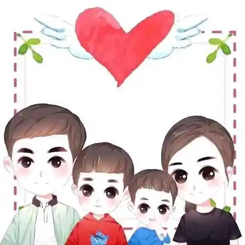 亲子头像一家四口两个儿子 - 可爱卡通头像!