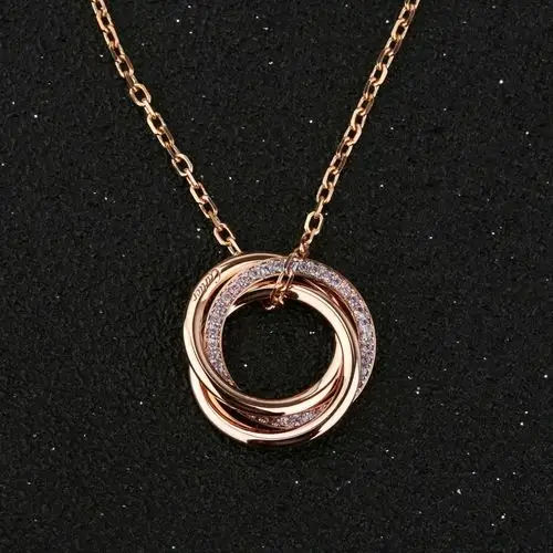 [9.5新]卡地亚trinity系列玫瑰金镶嵌粉色蓝宝石三环项链b3046000