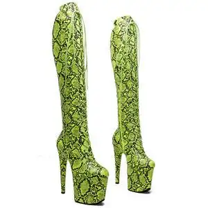 欧美细高跟防水台过膝长靴蛇纹演出时装走秀超高跟大码反串伪娘女高跟