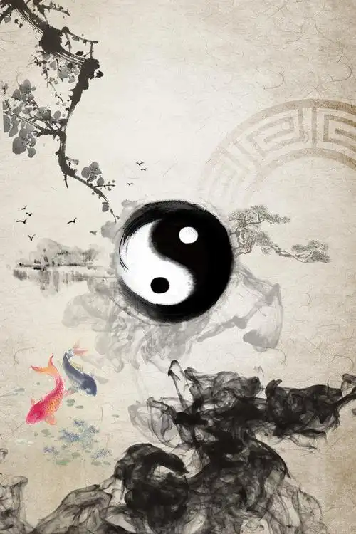 > 中国风黑白太极纹理背景素材