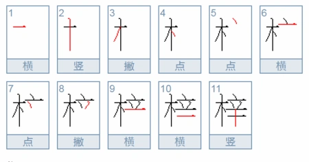 梓的笔顺笔画顺序