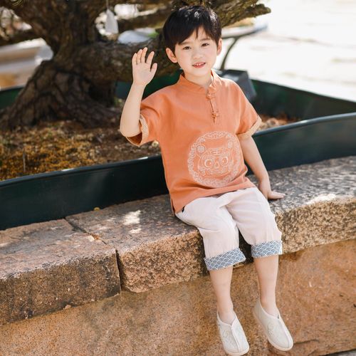 儿童汉服套装小男孩中国风童装夏季薄款男童唐装夏装棉麻古风服装