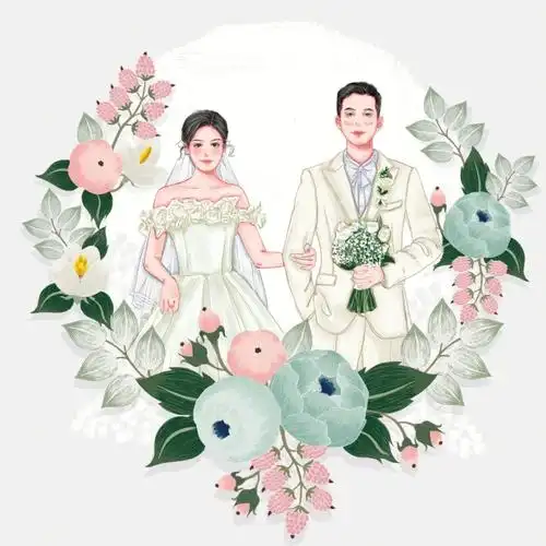 手绘婚纱照插画也太好看了吧