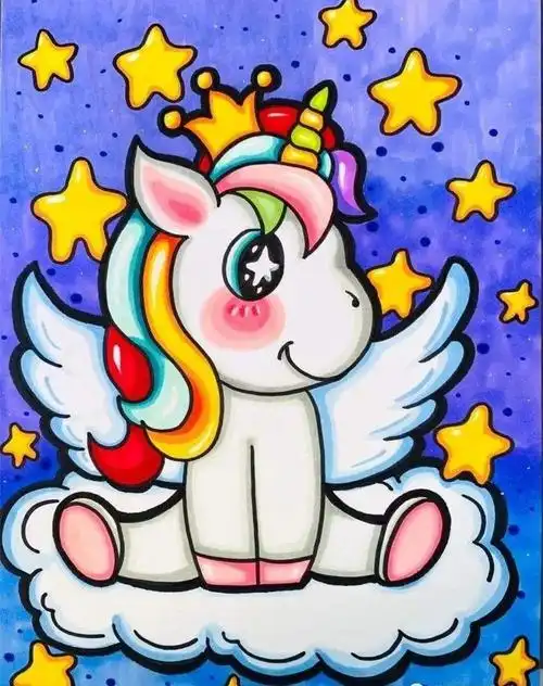 漂亮的独角兽马克笔儿童画,图片,儿童画教程-学笔画