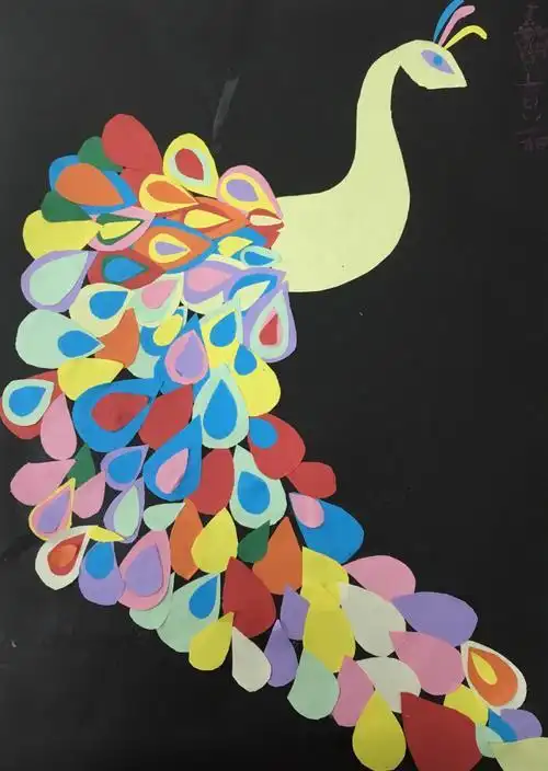 图案大全手工制作卡纸孔雀贴画剪纸拼贴画孔雀剪纸贴画图片富贵孔雀图