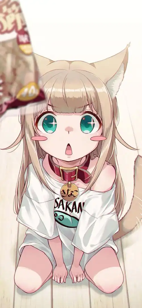 手机壁纸|猫系少女手绘动漫壁纸 ,萌化了