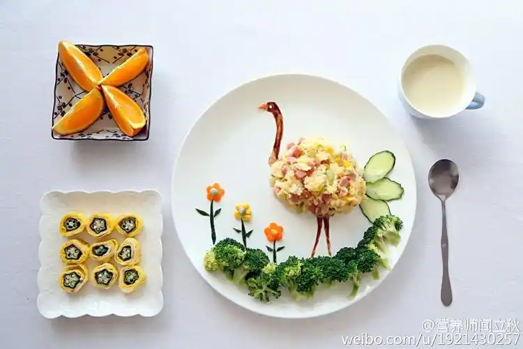 今日#儿童营养早餐#南瓜拌饭,拌西兰花,秋葵厚蛋烧,西芹豆浆,橙子.