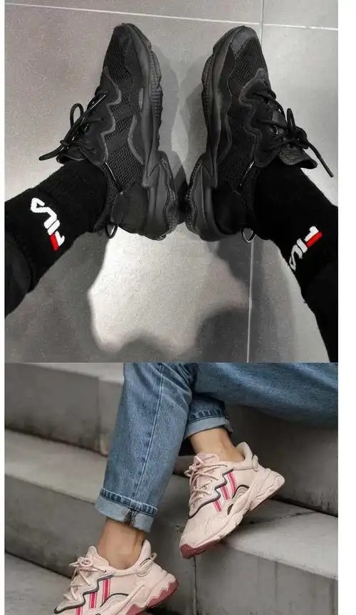 阿迪达斯易烊千玺同款三叶草ozweego复古三条杠男女ins跑步鞋黑武士