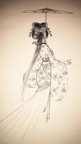 手绘古风女子线稿