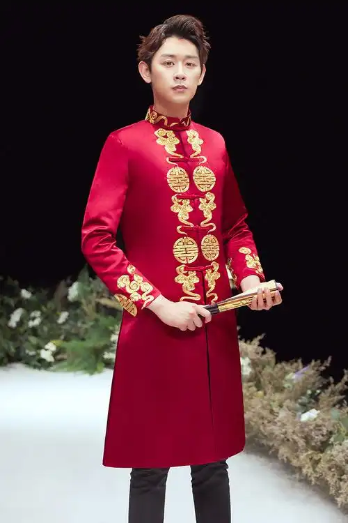 中式新郎秀禾服男结婚敬酒男款马褂中国国风民族服装