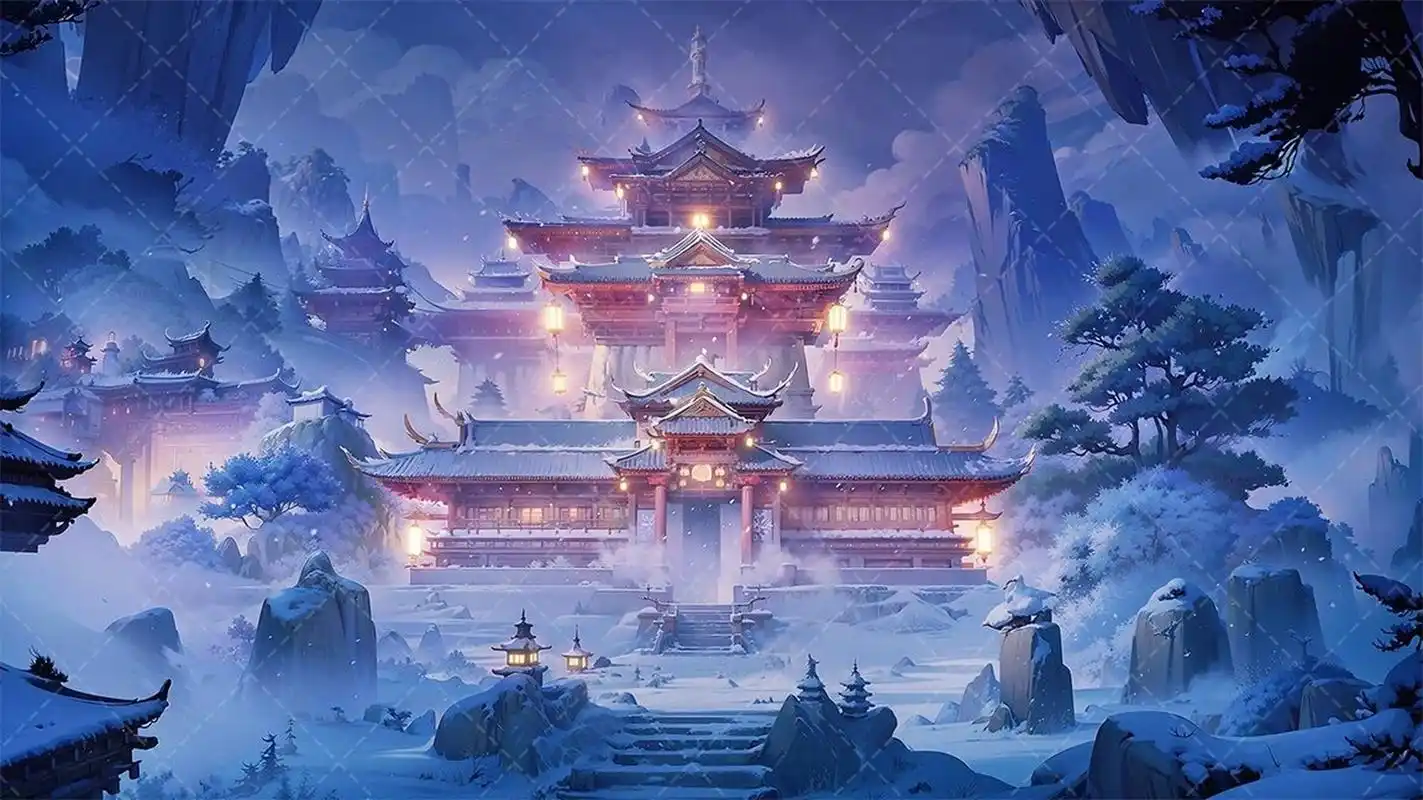 绘梦工坊丨ai仙侠古风背景《神霄宫》下 《神霄宫》 寒酥缭绕掩玄天