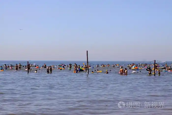 在海边游泳的人