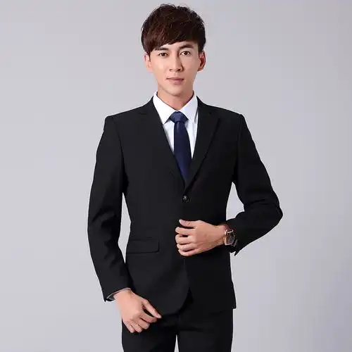 职业装男套装西服修身商务面试正装韩版2019款教师工装西装男套装视频