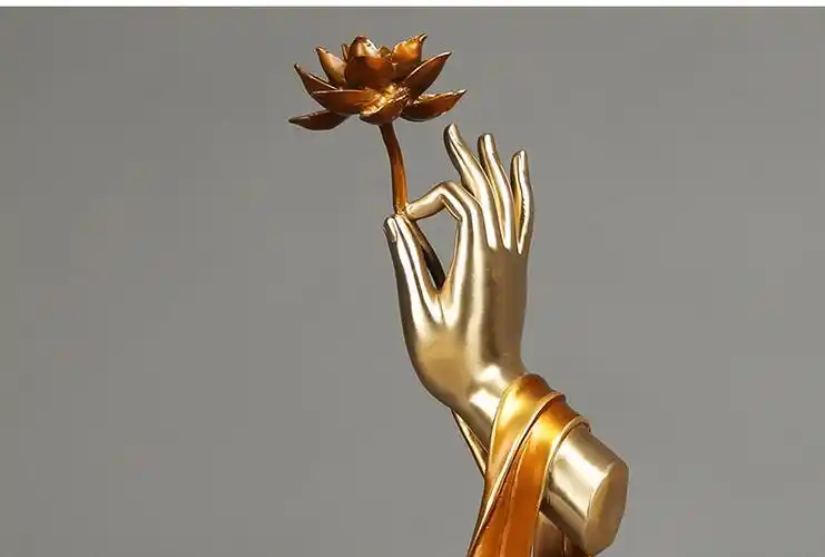 唐迹全铜执莲摆件素手持莲观音佛手莲花工艺品创意家居禅意摆设单手执