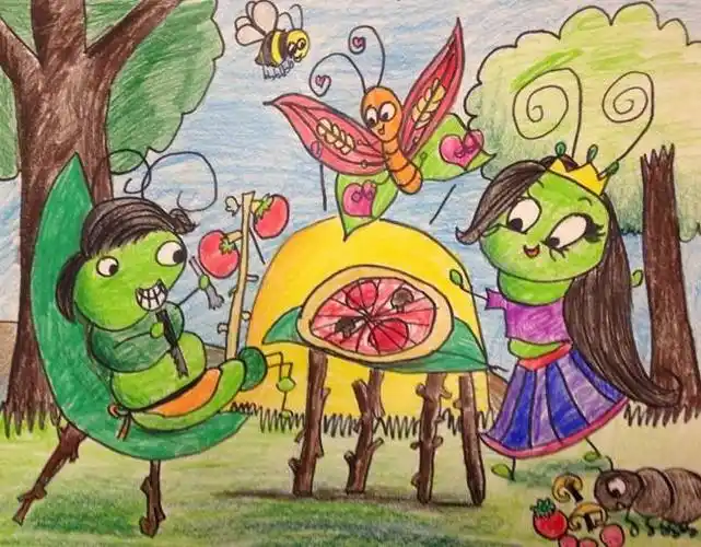 蝴蝶和毛毛虫春天儿童画教师范画