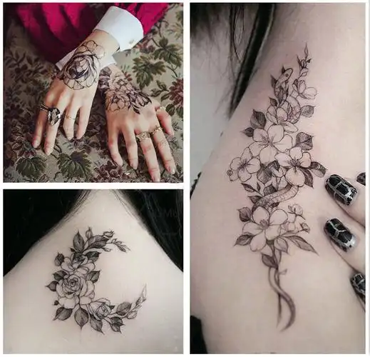 桑雀花臂纹身贴花水性感仿真胸口锁骨半臂彩绘女刺青网红纹身贴 一张