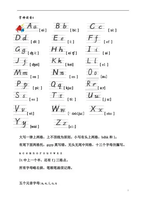 26个英文字母四线三格书写及国际音标docx