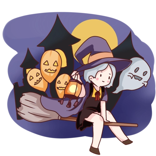 手绘卡通万圣节女巫图片