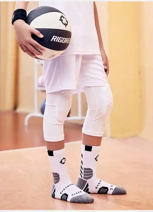准者儿童篮球袜2022新款男女中大童运动训练耐磨厚底保暖长筒袜子白蓝