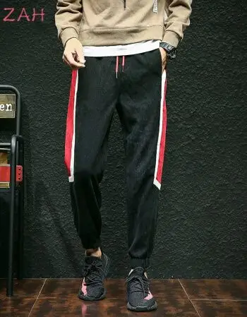 zah一件男士休闲裤韩版修身青年长裤男式小脚休闲裤秋冬裤子男潮 黑色