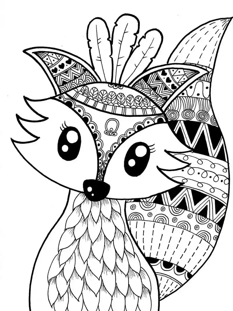 【每天还是要努力】100张线描装饰画96615 学生范画 动物 小狐狸