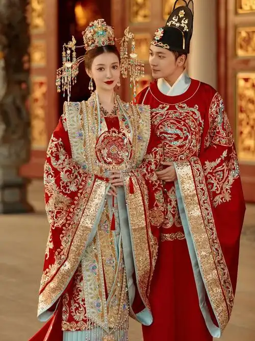 帛闻宋制汉服婚服2023新娘嫁衣中式凤冠霞帔男女套装结婚明制古装