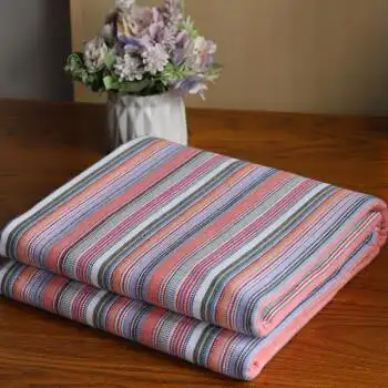 老粗布加厚床单国民老床单老土布亚麻枣红条纹特厚粗布2023米枕套2只