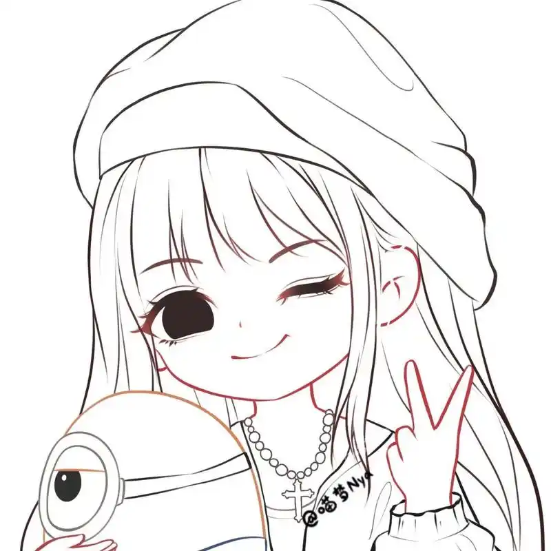 q版卡通可爱头像|甜酷女生(附绘画过程) 图2空白背景 图3线稿,图4铺