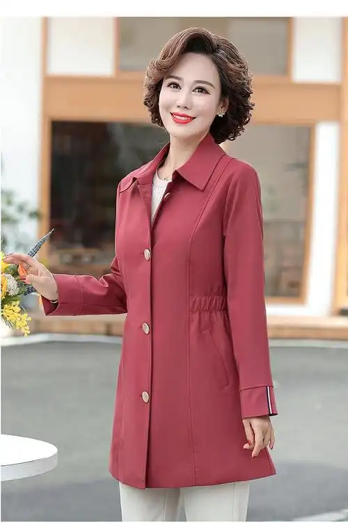 风衣外套中长款女妈妈秋装外套洋气四五十岁中老年装秋风衣中长款上衣