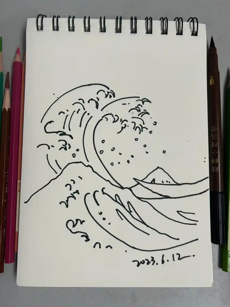 简笔画|浮世绘海浪