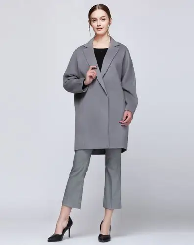 灰色宽松长款纯羊毛双面绒保暖大衣