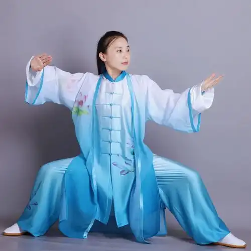 太极服渐变彩绘花太极拳比赛服演出服加长飘逸男女同款表演服新款