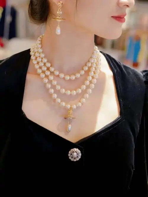 西太后|三层水滴珍珠项链7815