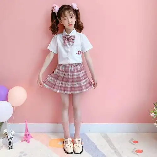 赛朗威 儿童jk女童衣服夏季学院格子裙套装小学生9一12岁女孩子中大童